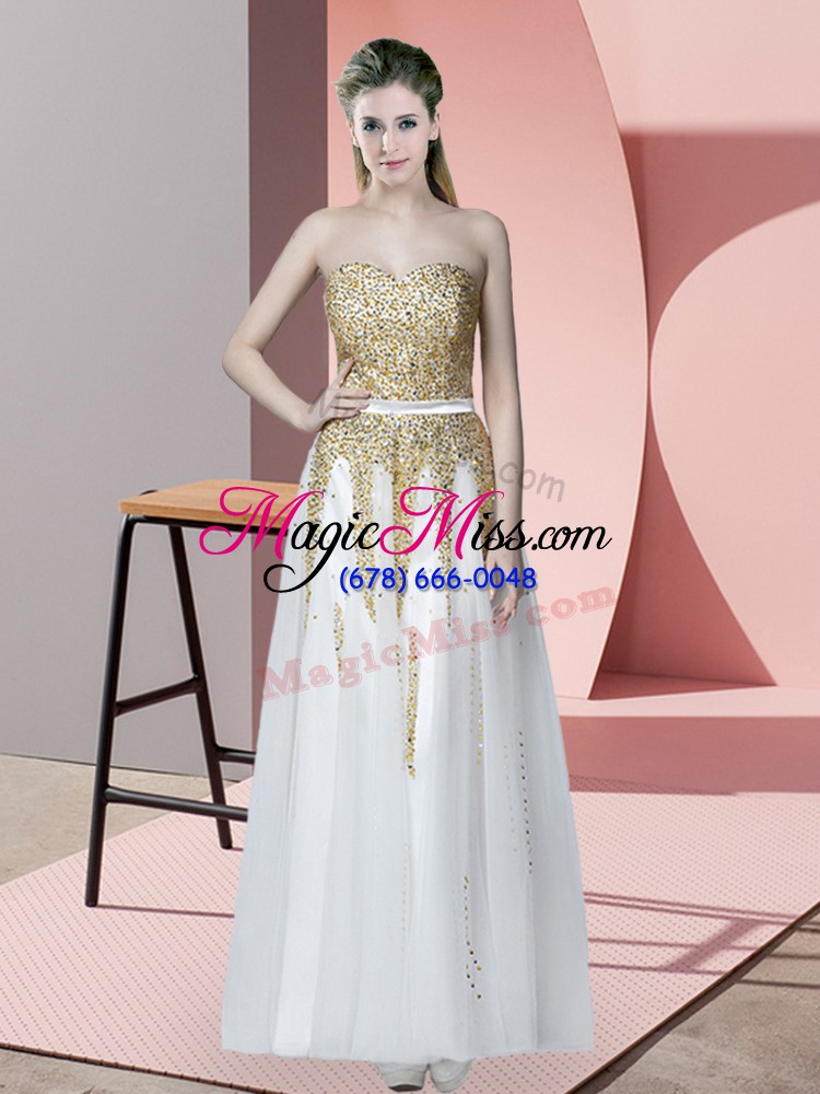 wholesale sweetheart sleeveless prom dresses floor length beading white tulle
