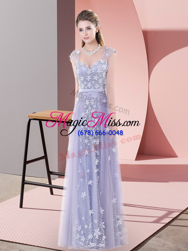 wholesale lavender sweetheart zipper beading and appliques prom party dress cap sleeves