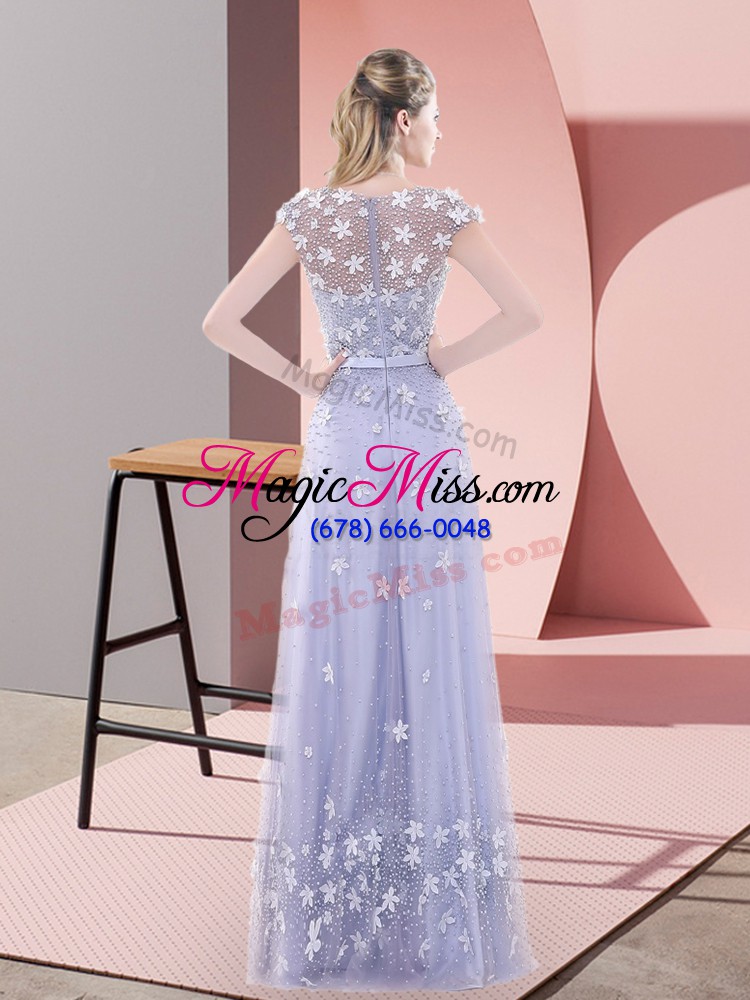 wholesale lavender sweetheart zipper beading and appliques prom party dress cap sleeves