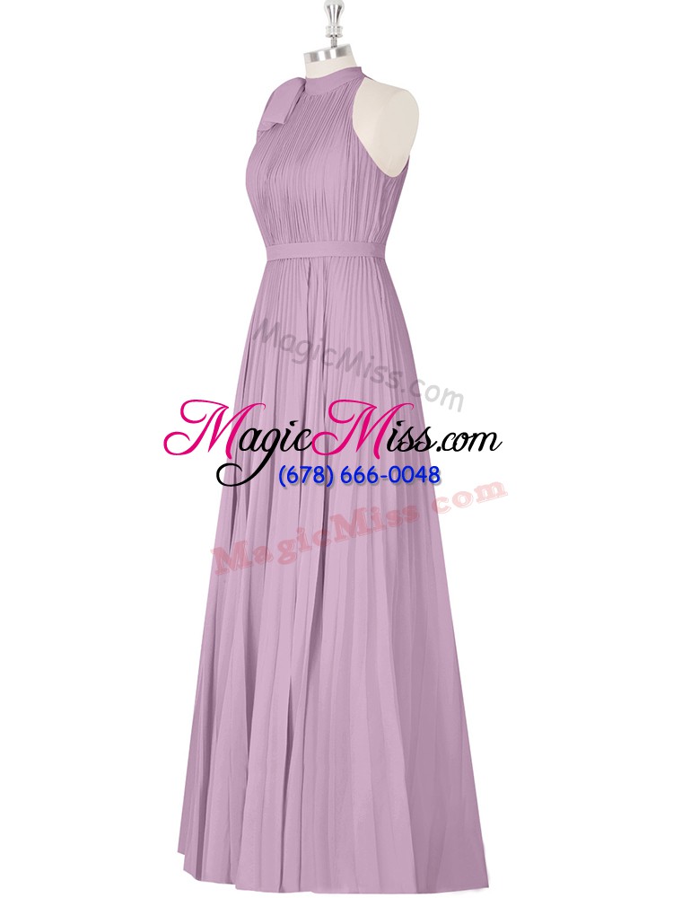wholesale flirting purple a-line high-neck sleeveless ruching floor length zipper prom gown