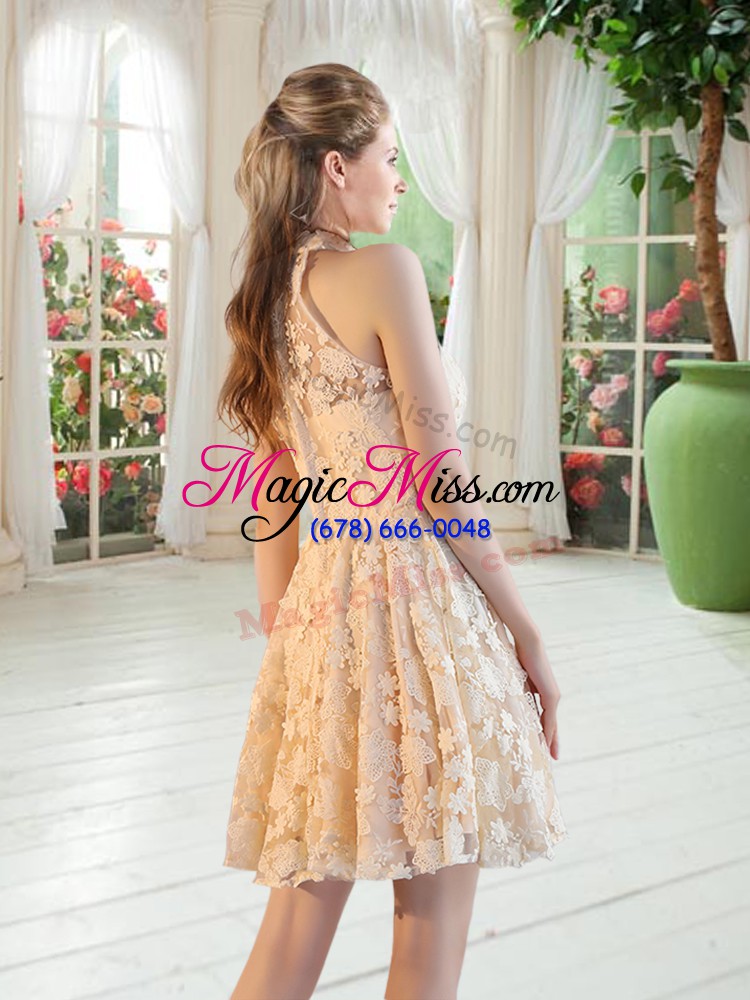 wholesale noble mini length champagne prom evening gown high-neck sleeveless zipper
