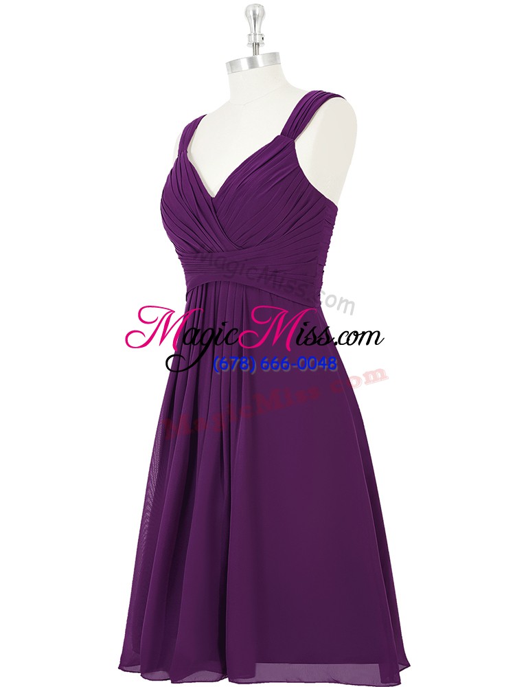 wholesale on sale purple sleeveless ruching mini length evening dress