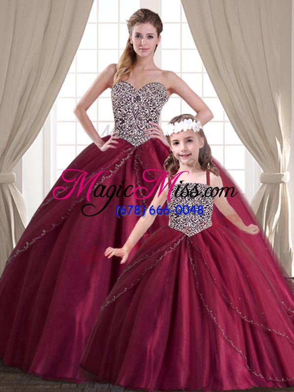 wholesale floor length red quinceanera gowns tulle sleeveless beading