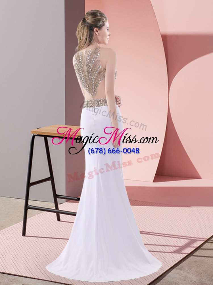 wholesale scoop sleeveless chiffon evening dress beading and lace sweep train lace up