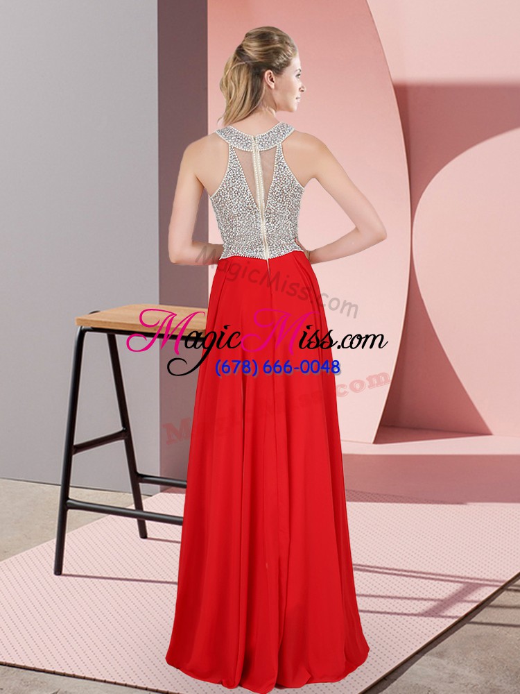 wholesale low price red scoop zipper beading and lace prom dresses sleeveless