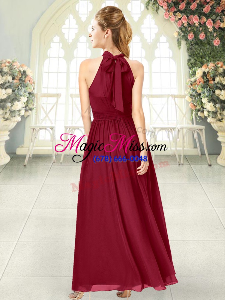 wholesale elegant burgundy prom dresses prom and party with ruching halter top sleeveless zipper