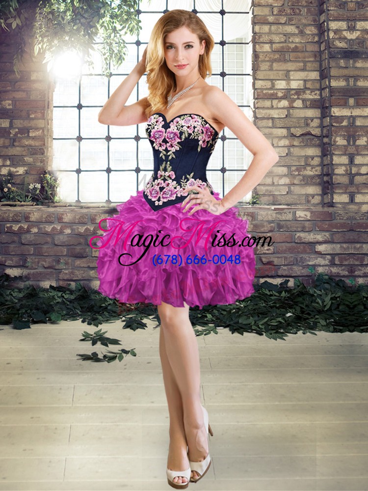 wholesale colorful fuchsia sleeveless organza sweep train lace up quinceanera dresses for military ball and sweet 16 and quinceanera