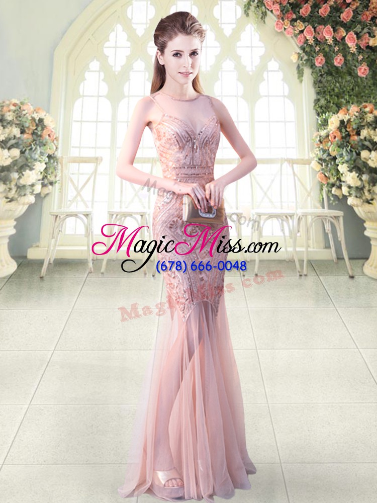 wholesale pink scoop backless sequins prom evening gown sleeveless