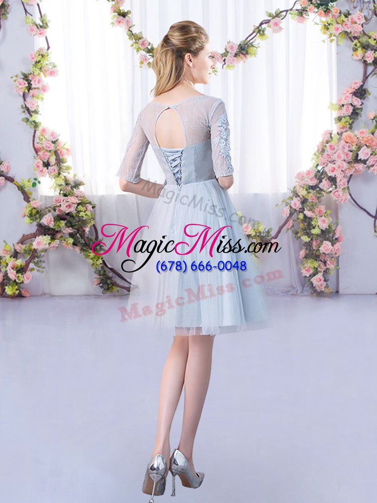 wholesale luxury scoop half sleeves court dresses for sweet 16 mini length lace grey tulle