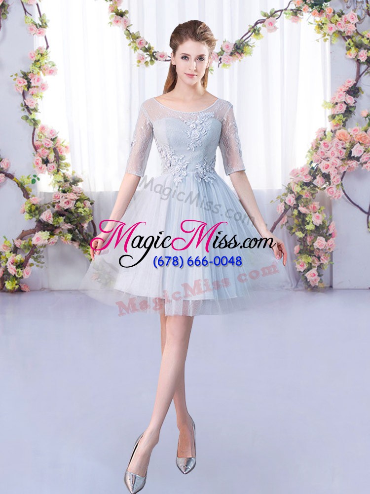 wholesale luxury scoop half sleeves court dresses for sweet 16 mini length lace grey tulle