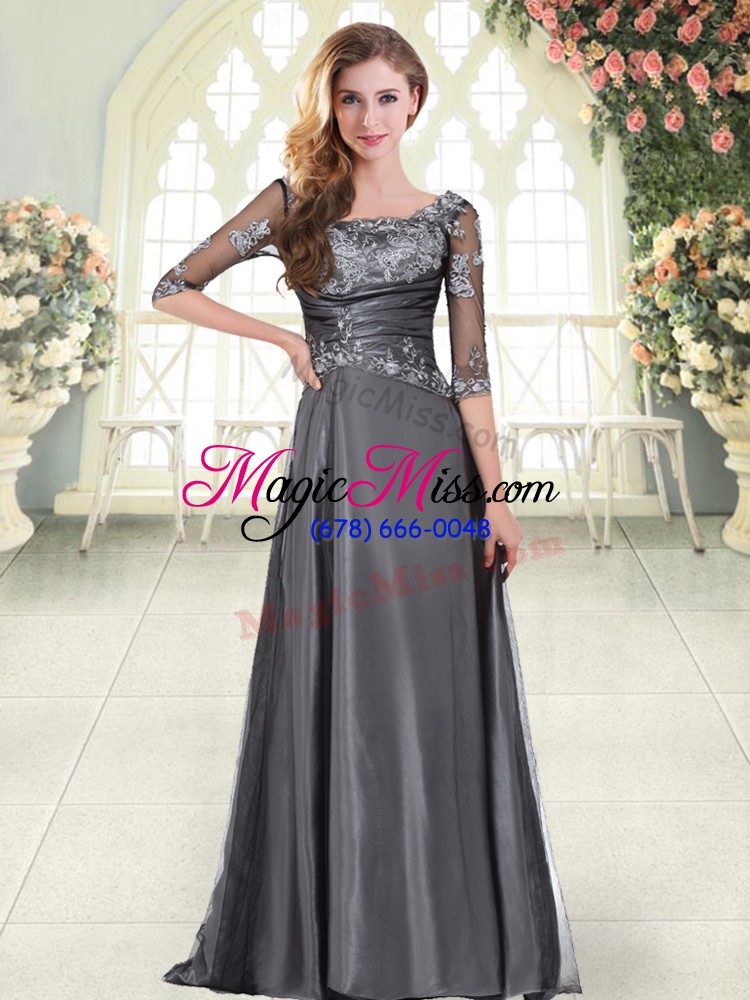 wholesale suitable grey prom evening gown prom and party with beading and lace sweetheart half sleeves sweep train zipper