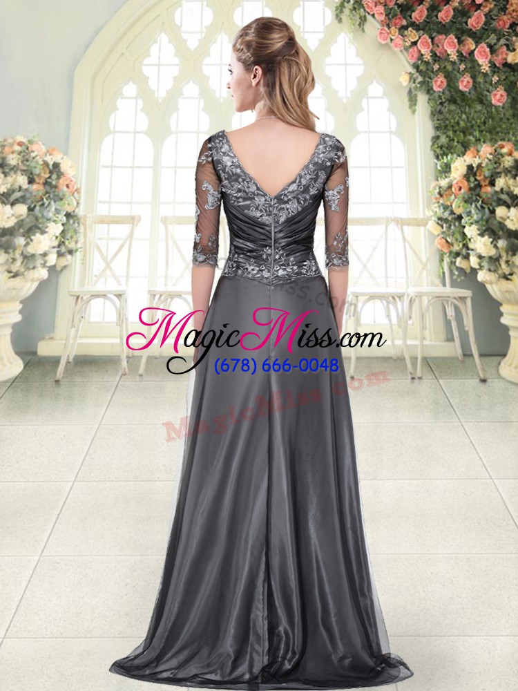 wholesale suitable grey prom evening gown prom and party with beading and lace sweetheart half sleeves sweep train zipper