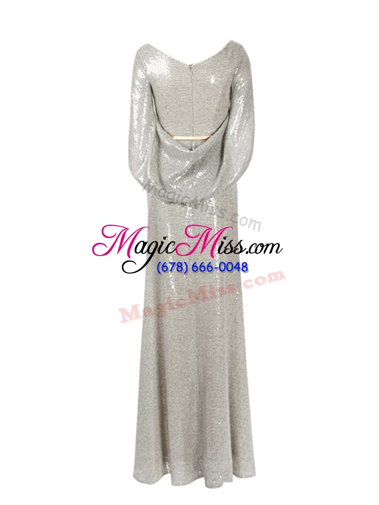 wholesale floor length column/sheath half sleeves grey prom gown zipper