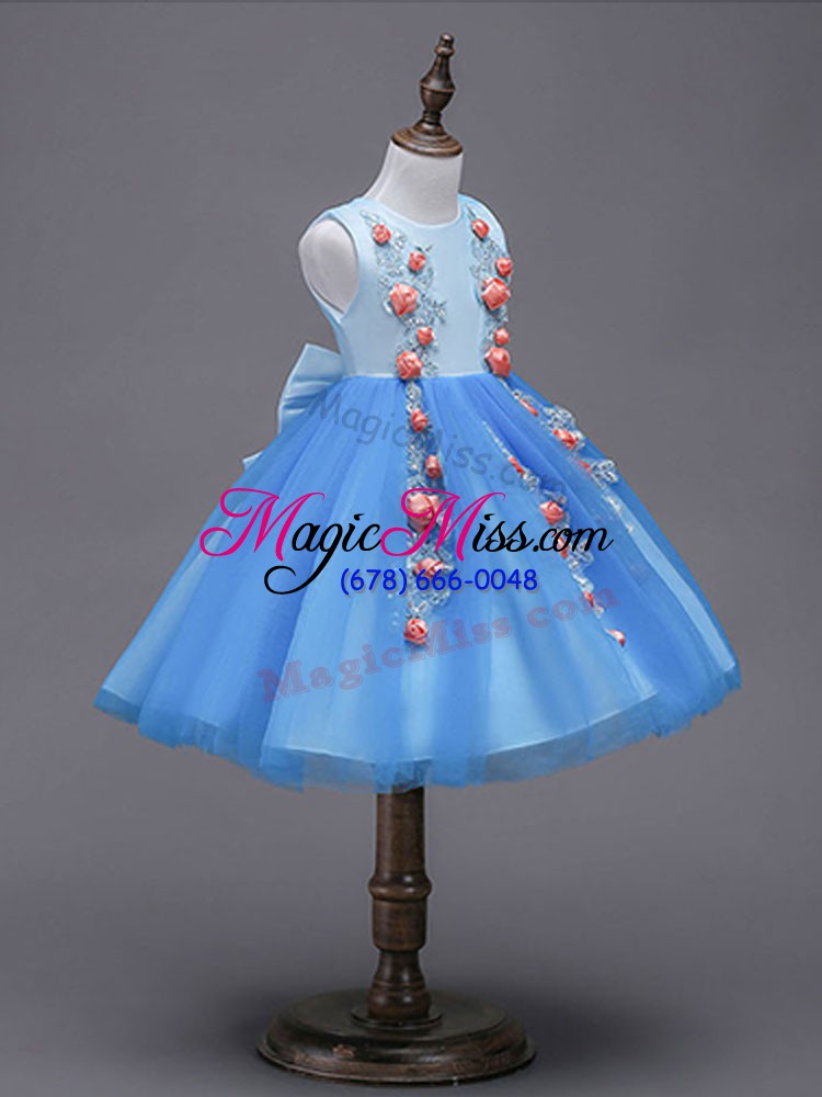 wholesale blue scoop zipper hand made flower flower girl dresses for less sleeveless