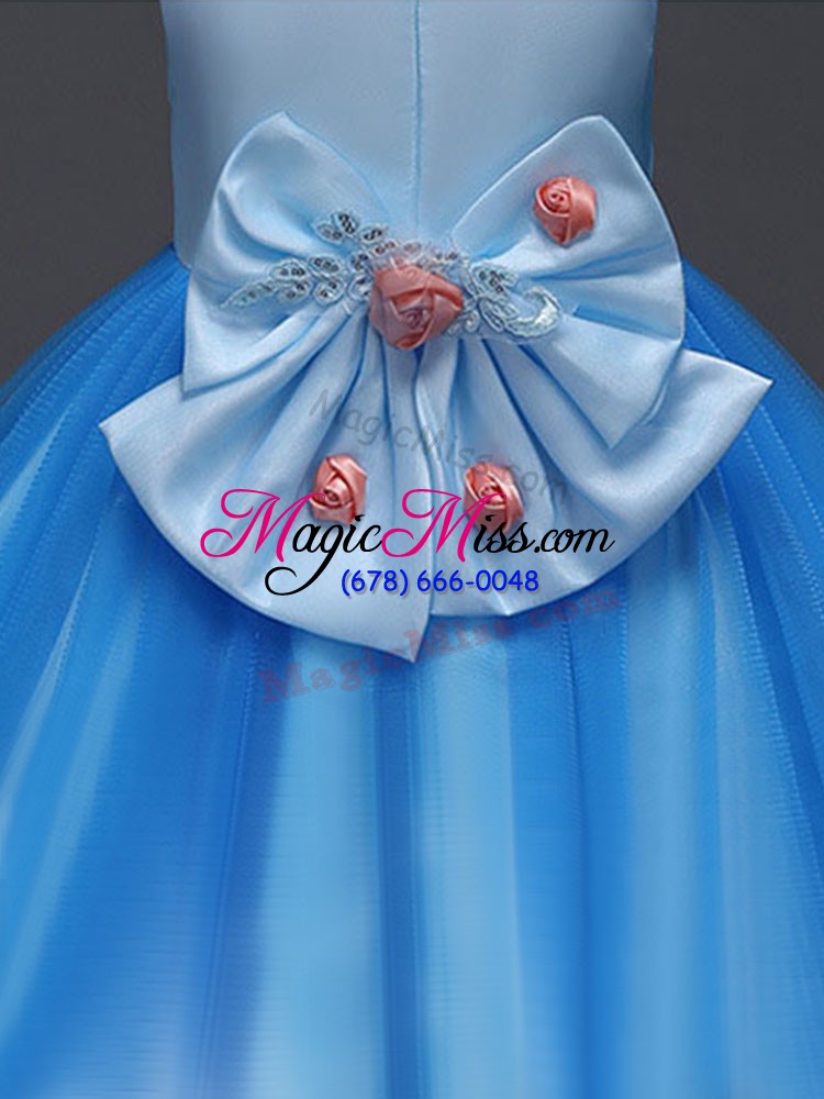 wholesale blue scoop zipper hand made flower flower girl dresses for less sleeveless