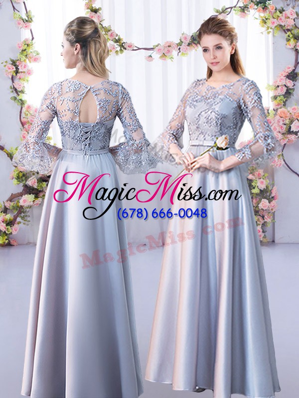wholesale traditional silver scoop lace up lace quinceanera dama dress 3 4 length sleeve