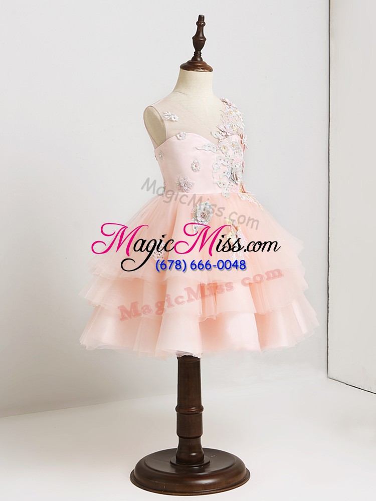 wholesale hot sale mini length ball gowns sleeveless pink flower girl dress zipper