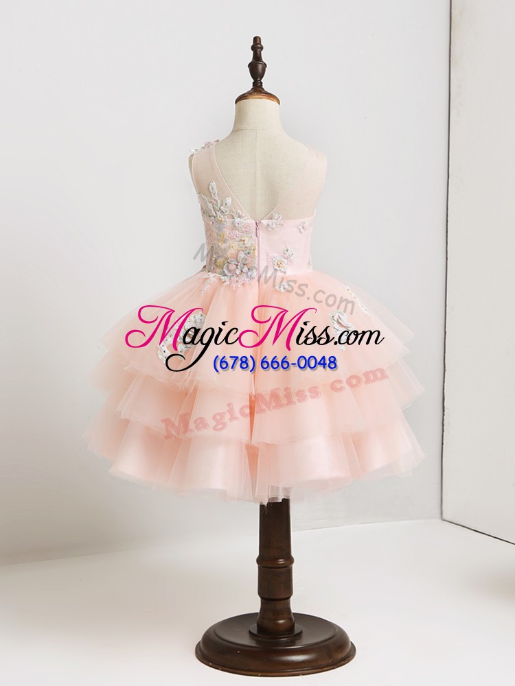 wholesale hot sale mini length ball gowns sleeveless pink flower girl dress zipper