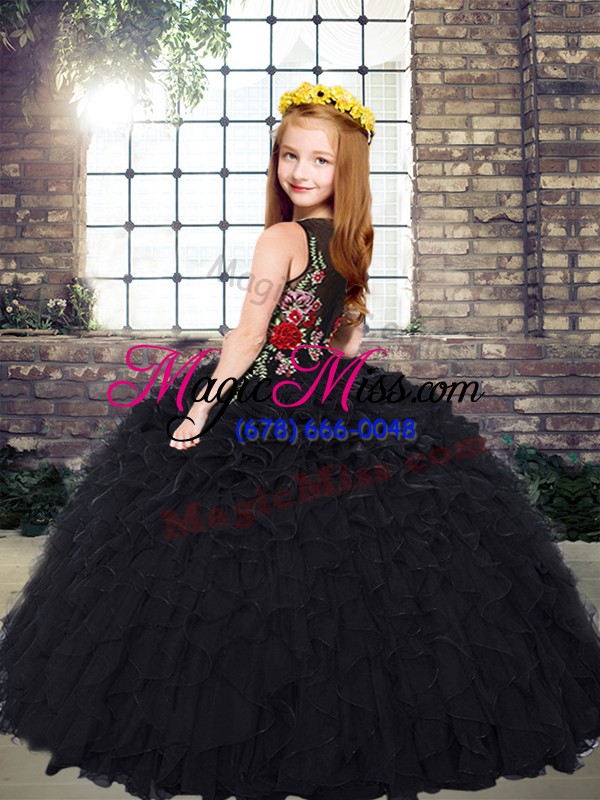 wholesale embroidery and ruffles little girls pageant dress black zipper sleeveless floor length