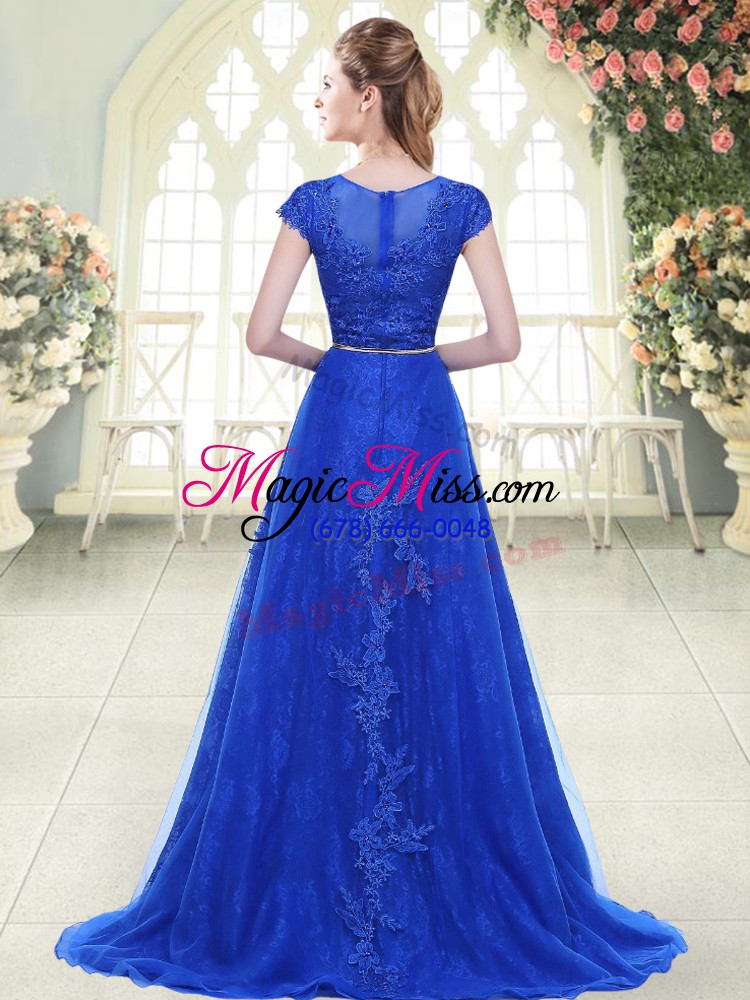 wholesale colorful scoop cap sleeves sweep train zipper prom dress gold tulle