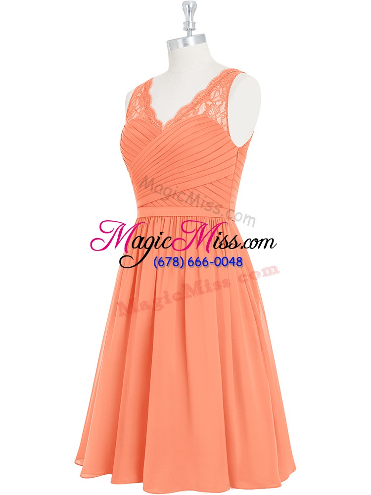 wholesale cute mini length orange prom evening gown chiffon sleeveless lace