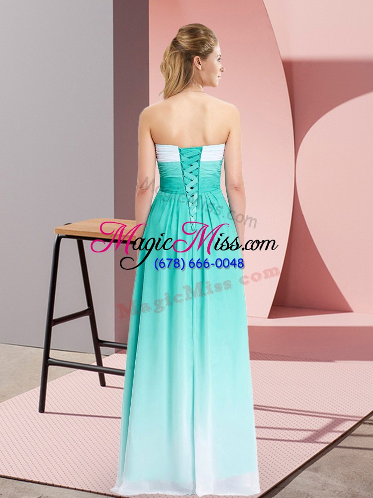 wholesale turquoise lace up juniors evening dress ruching sleeveless floor length
