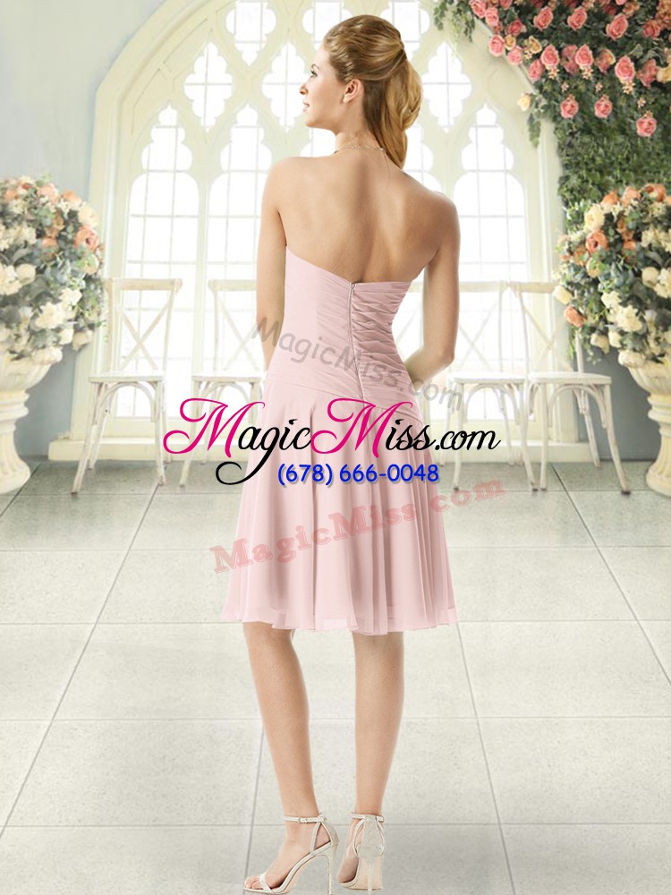 wholesale pink zipper sweetheart ruching dress for prom chiffon sleeveless