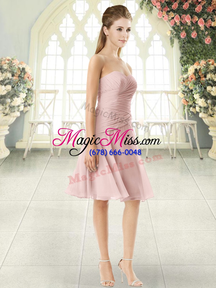 wholesale pink zipper sweetheart ruching dress for prom chiffon sleeveless