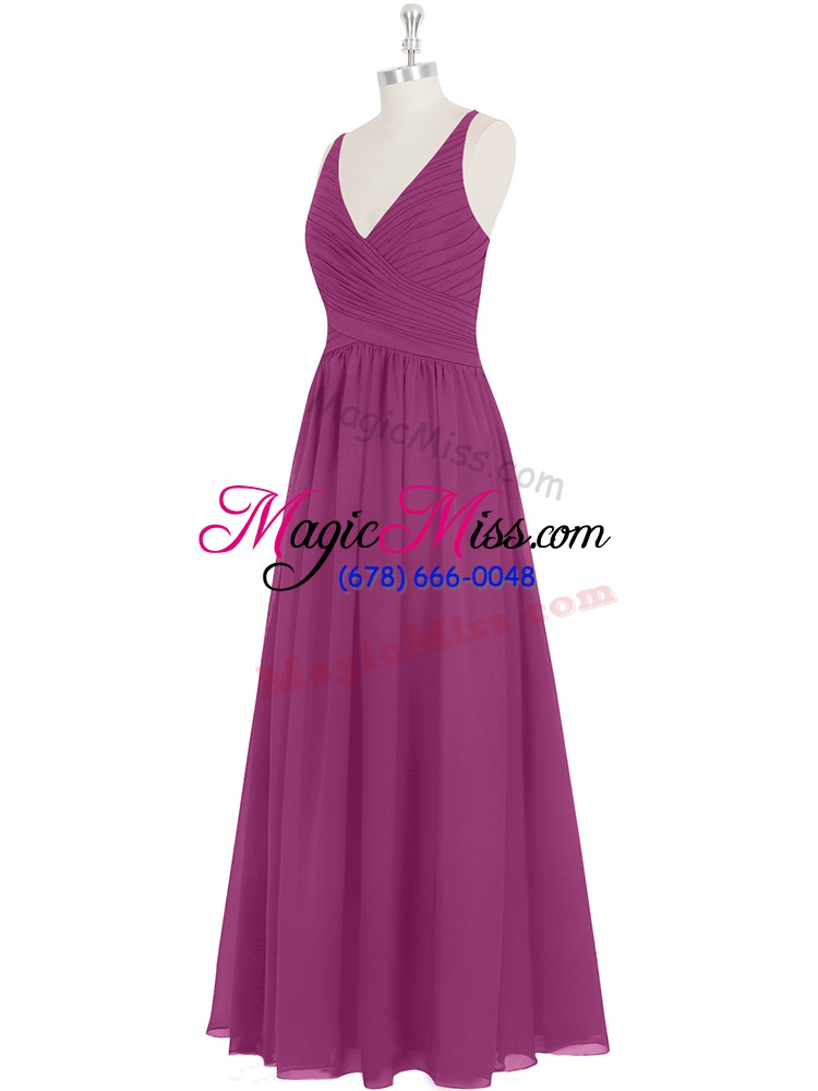 wholesale floor length zipper dress for prom fuchsia for prom and party and military ball with ruching