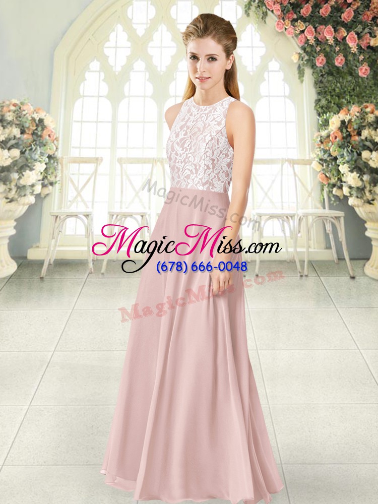 wholesale decent pink sleeveless chiffon zipper for prom and party