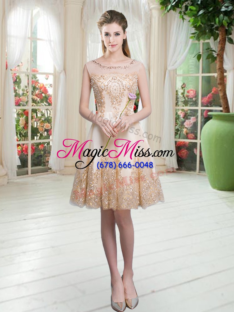 wholesale pretty champagne prom dresses prom and party with beading and appliques scoop sleeveless zipper