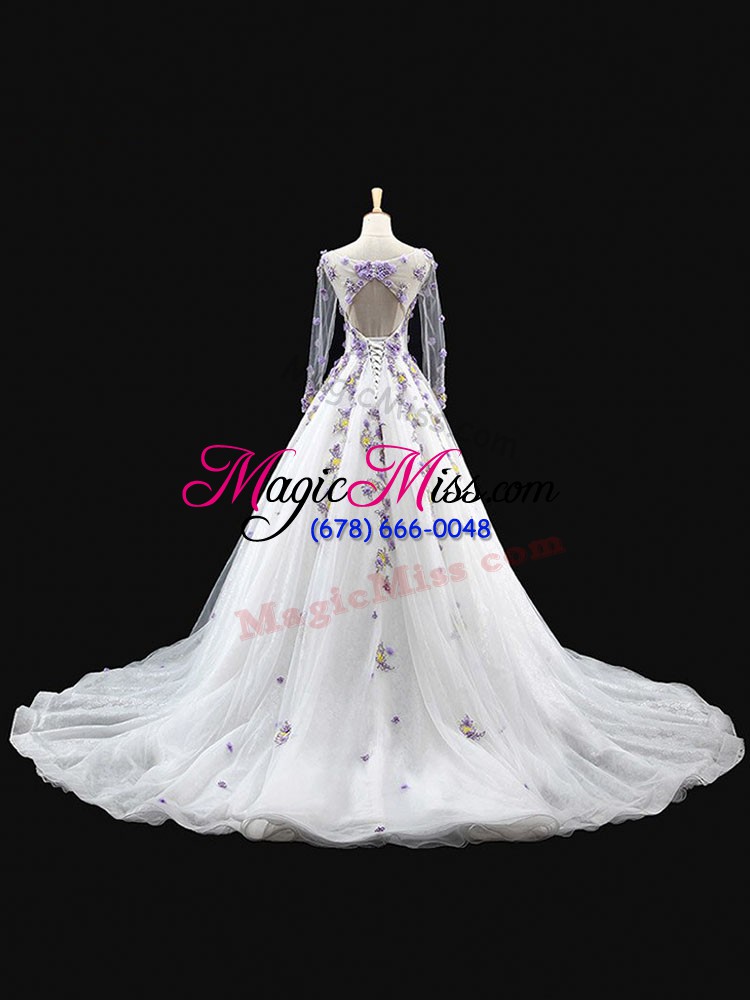 wholesale dynamic long sleeves brush train backless appliques ball gown prom dress
