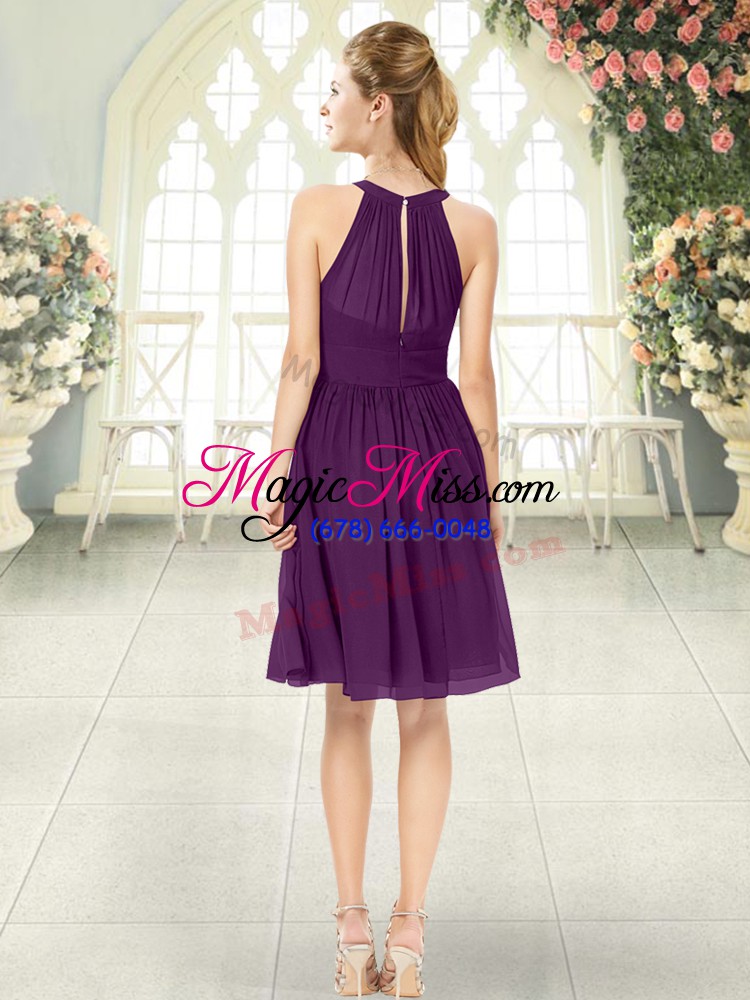 wholesale edgy purple scoop zipper ruching homecoming dress sleeveless