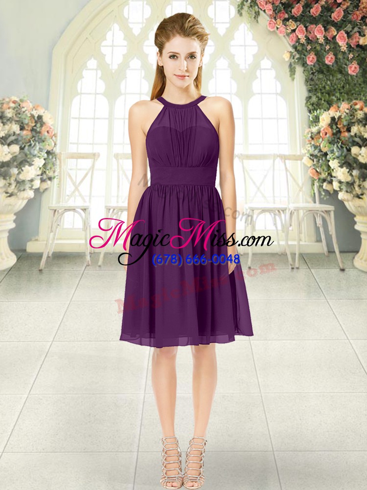 wholesale edgy purple scoop zipper ruching homecoming dress sleeveless