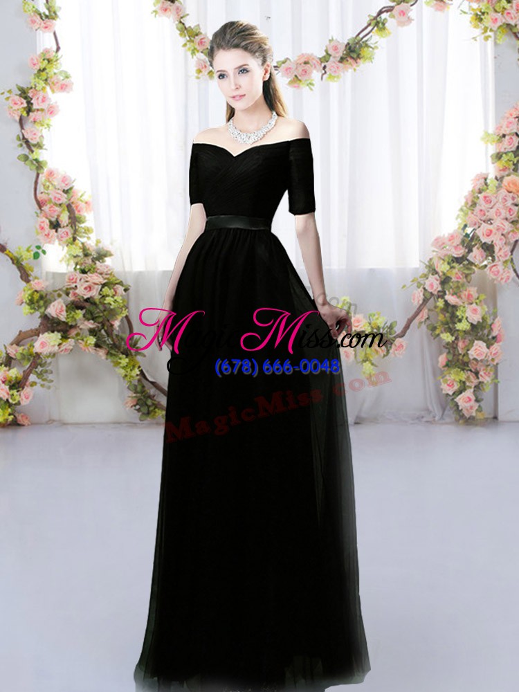 wholesale exquisite black short sleeves chiffon lace up bridesmaid gown for prom and party and wedding party