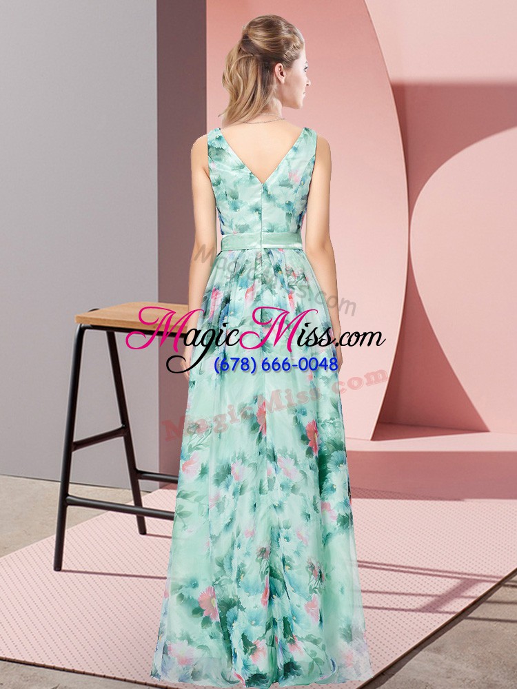 wholesale nice multi-color printed zipper v-neck sleeveless floor length prom gown pattern