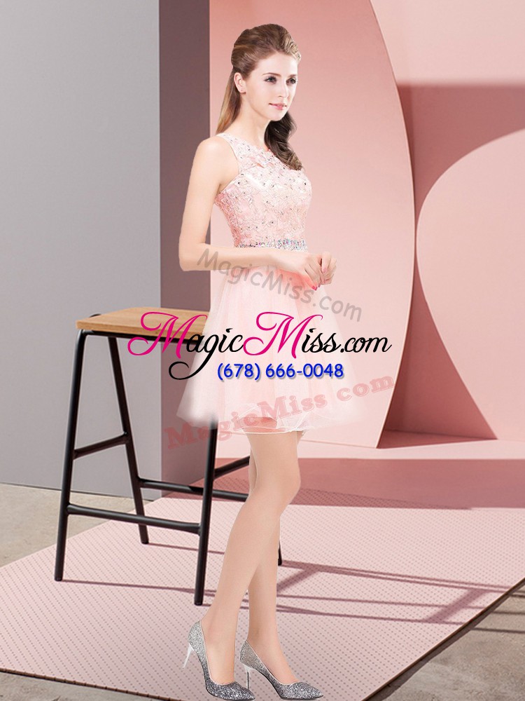wholesale glorious pink prom dress prom and party with beading and lace scoop sleeveless lace up