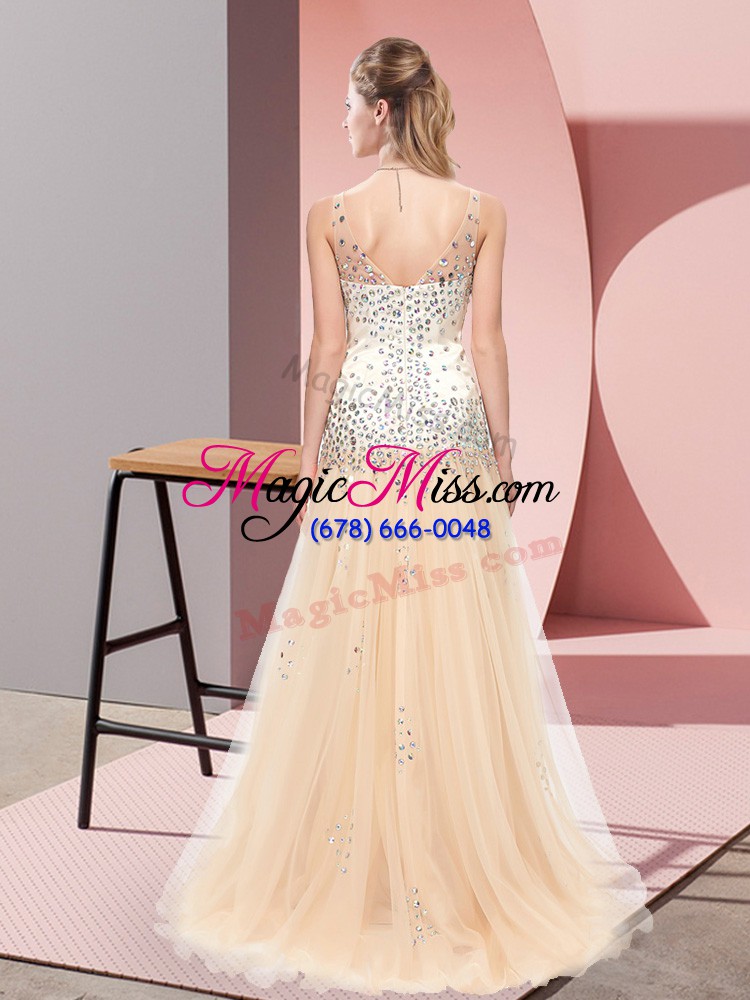 wholesale zipper prom dresses champagne for prom and party and military ball with beading sweep train