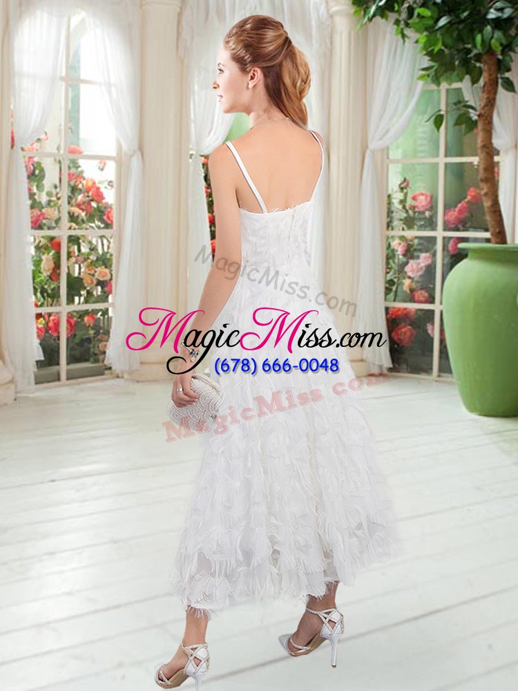 wholesale sleeveless tea length prom dress and ruffles