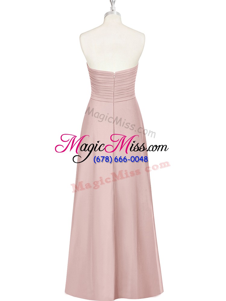 wholesale pink sleeveless ruching floor length evening dress