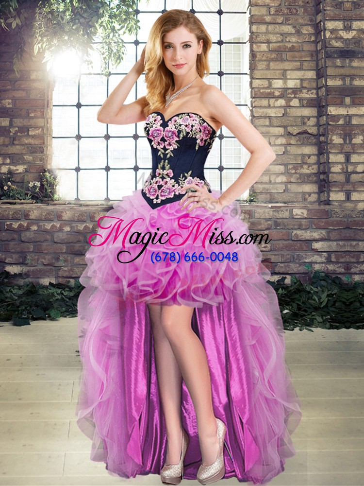 wholesale lace up sweet 16 dresses lilac for military ball and sweet 16 and quinceanera with embroidery and ruffles sweep train