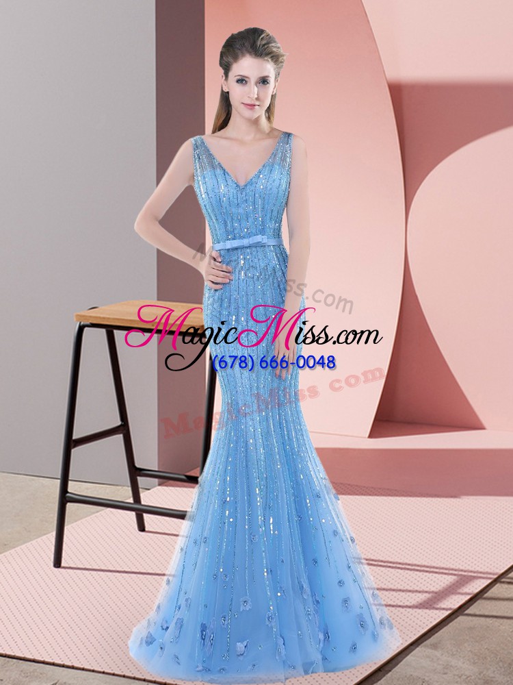 wholesale tulle sleeveless prom evening gown sweep train and beading and sequins