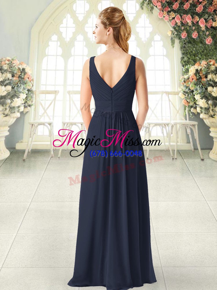 wholesale black empire v-neck sleeveless chiffon floor length zipper ruching prom party dress
