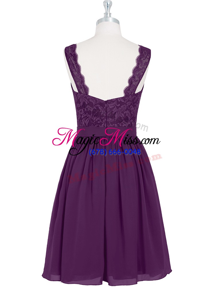 wholesale purple zipper scalloped lace homecoming dress chiffon sleeveless