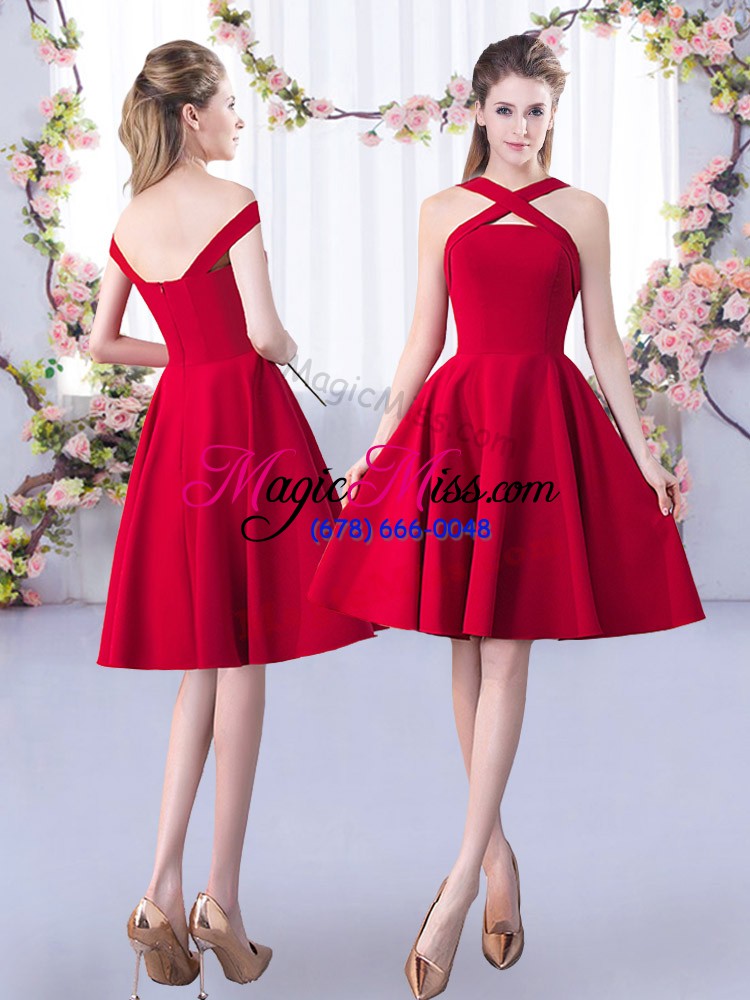 wholesale cheap scoop 3 4 length sleeve vestidos de damas knee length ruching red satin