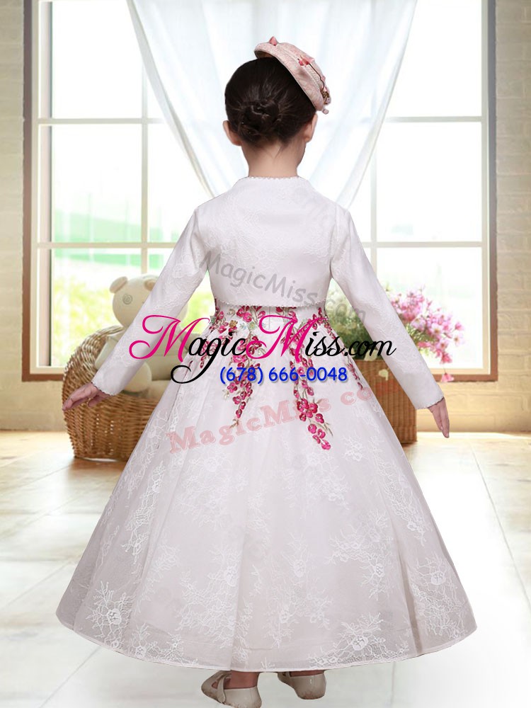 wholesale deluxe a-line flower girl dresses for less white straps lace sleeveless ankle length zipper