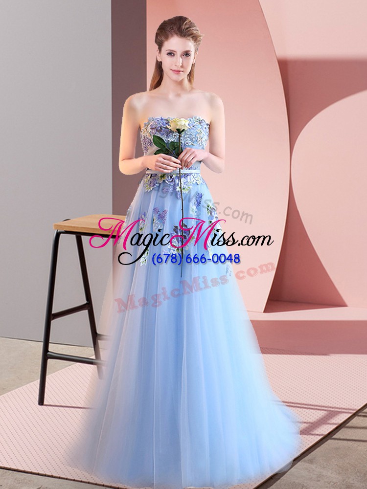 wholesale custom made tulle sleeveless floor length prom gown and appliques