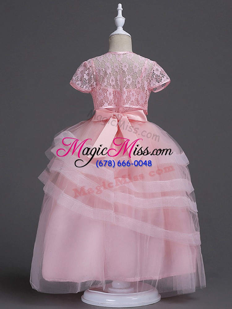 wholesale glittering appliques toddler flower girl dress baby pink zipper sleeveless floor length