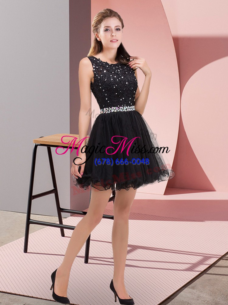 wholesale gorgeous black zipper prom dresses beading sleeveless mini length