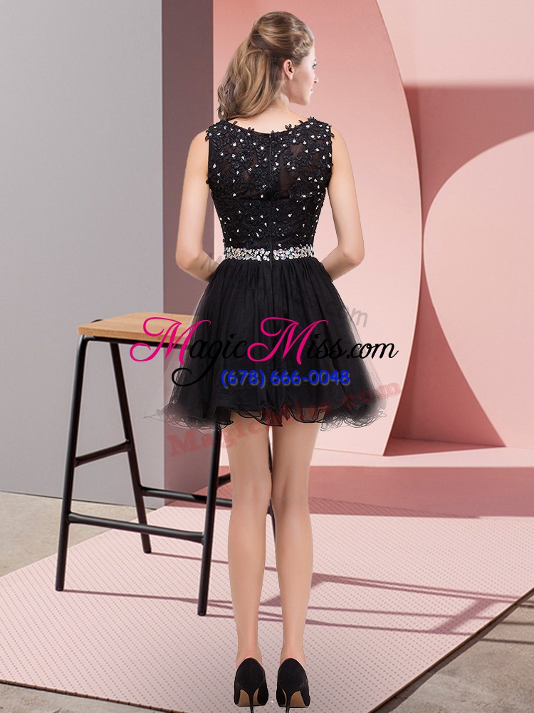wholesale gorgeous black zipper prom dresses beading sleeveless mini length